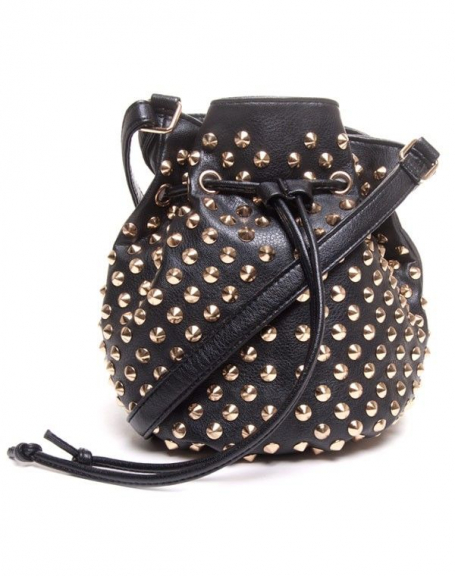Small black purse bag with gold metallic studs