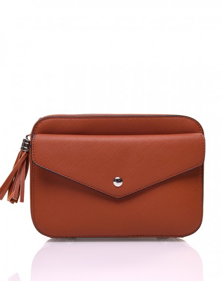 Small camel textured shoulder bag with tassel closure