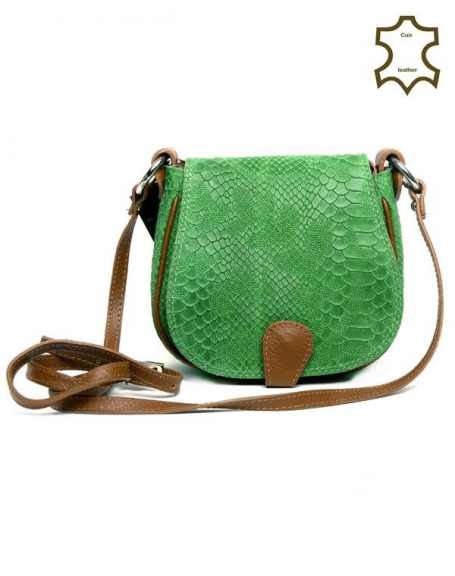 Small Palme shoulder bag, green split leather zipper