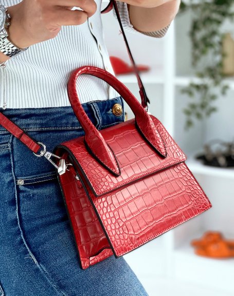 Small red croc-effect trapeze handbag