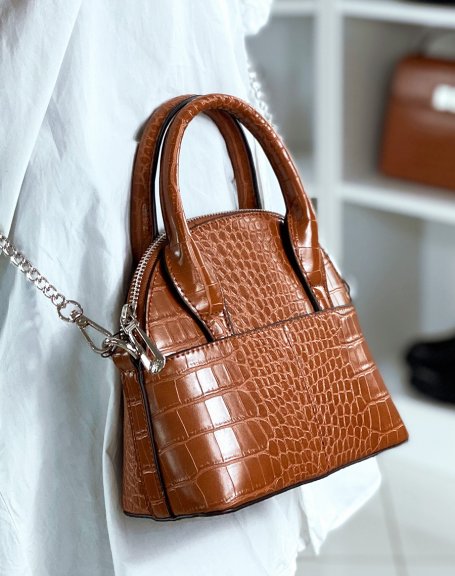 Small rounded camel croco-effect bag
