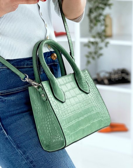 Small sea green croc-effect handbag