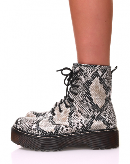 Snakeskin-effect platform ankle boots