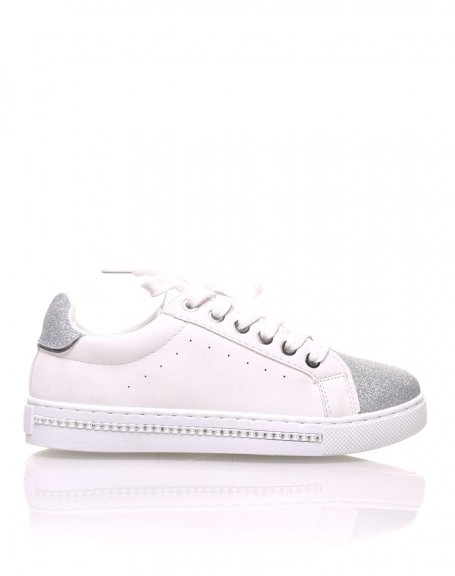 Sneakers bi matires blanches paillets