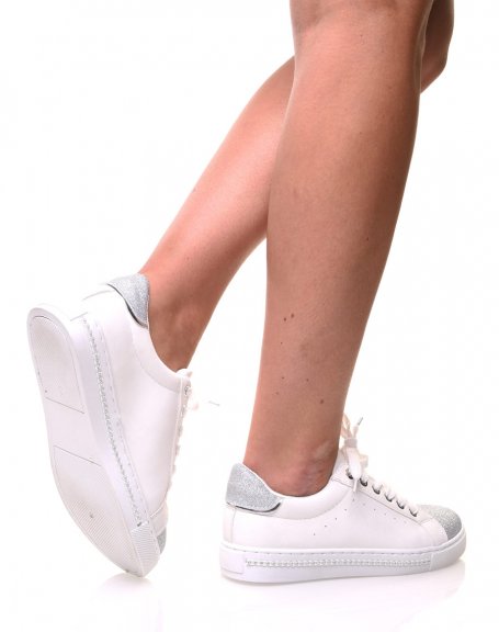 Sneakers bi matires blanches paillets