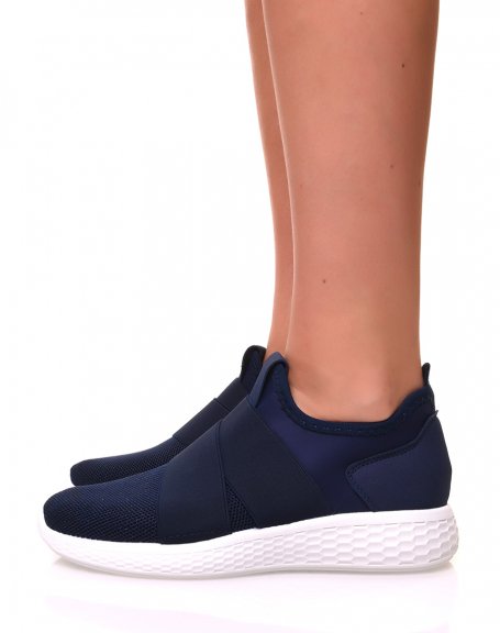 Sock-effect sneakers in glittery navy blue canvas