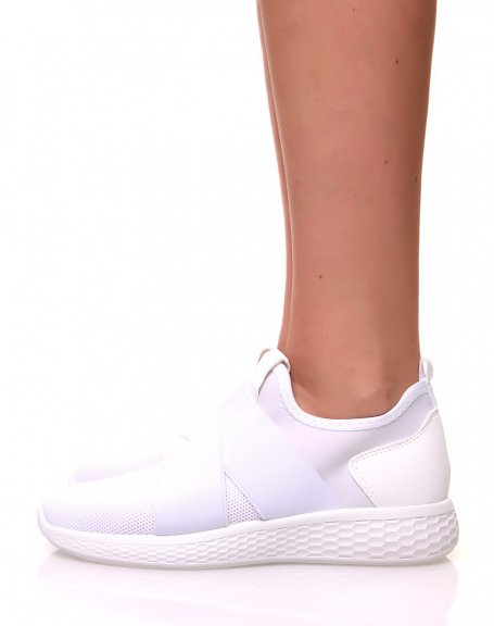 Sock-effect sneakers in glittery white canvas
