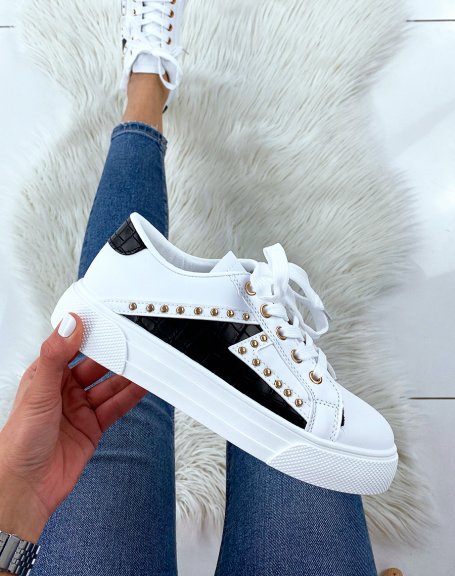 Studded and black croc-panel sneakers