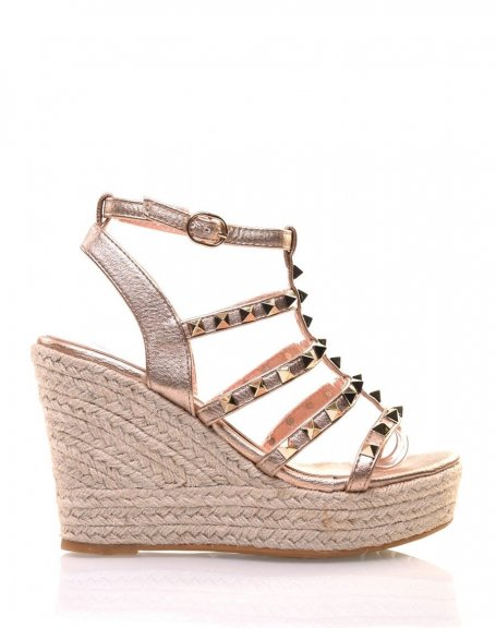 Studded copper wedge sandals