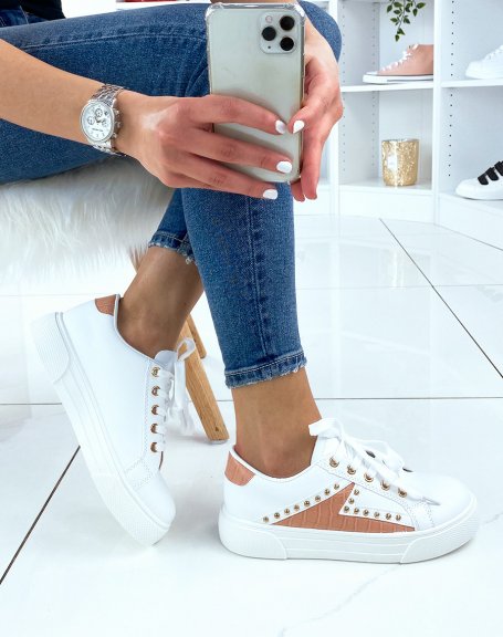 Studded sneakers with pink croco insert