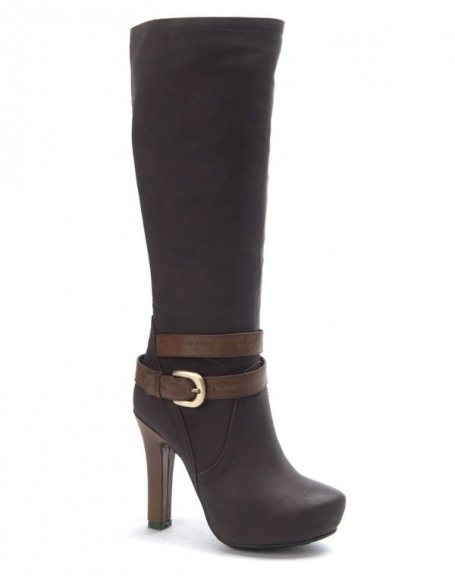 SunriseC women's shoe: Brown heeled boot