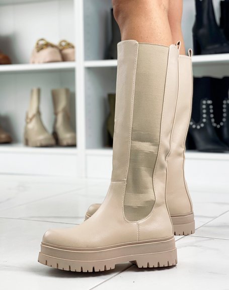 Tall beige chelsea boots