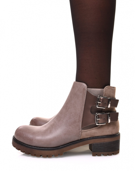 Taupe ankle boots with notched sole