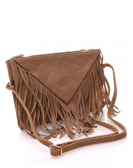 Taupe fringe pouch
