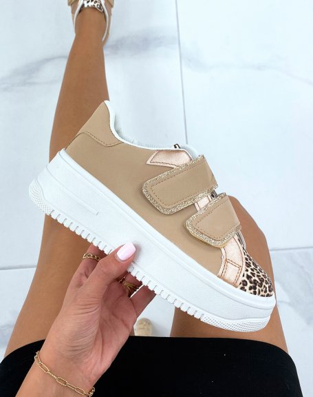 Taupe sneakers with velcro and large platform