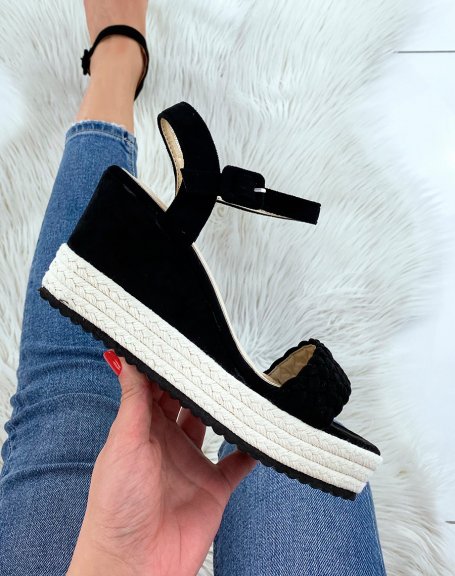 Two-tone black suede wedges