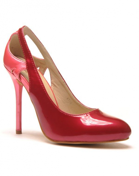 Two-tone raspberry and pink satin pumps with high heels