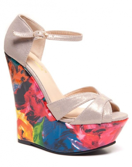 Wedge sandal with colorful high heel