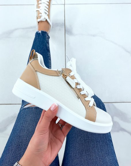 White and beige sneakers with zip
