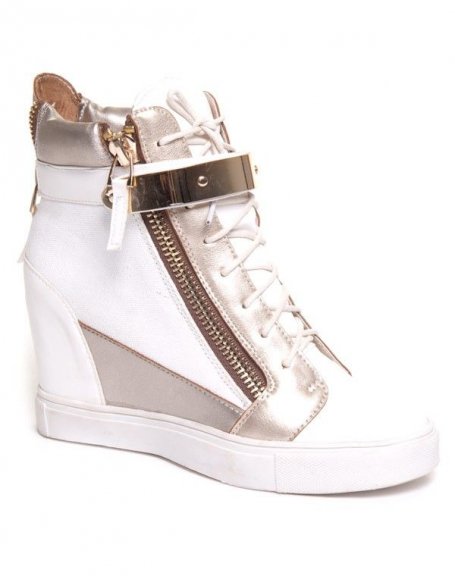 White and gold wedge sneaker