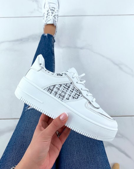 White and gray tweed effect sneakers
