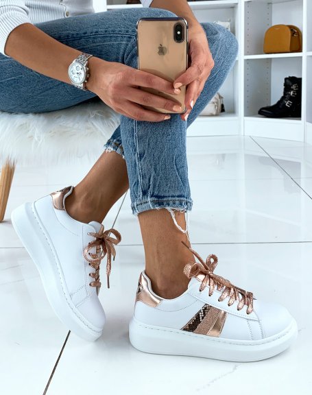 White and pink platform sneakers