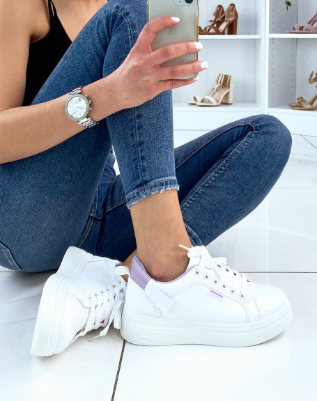 White and purple chunky flat platform sneakers
