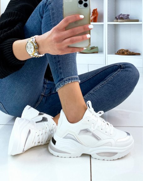 White and silver chunky platform sneakers