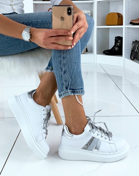 White and silver platform sneakers
