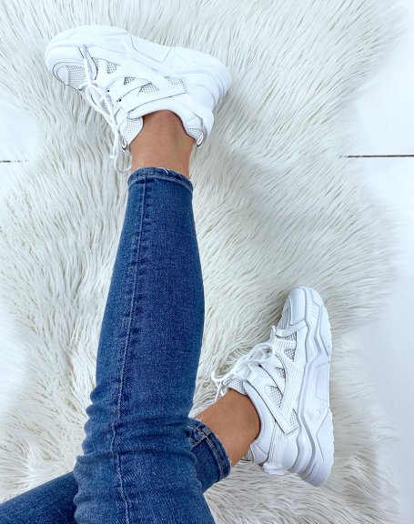 White bi-material sneakers with XXL platform
