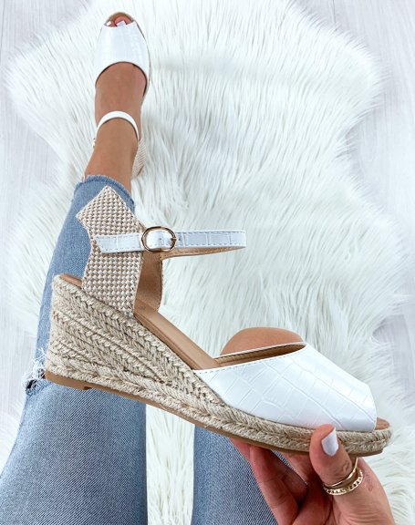 White croc effect and rope wedge espadrille sandals