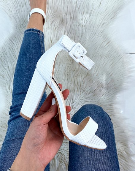 White croc-effect chunky strap sandals
