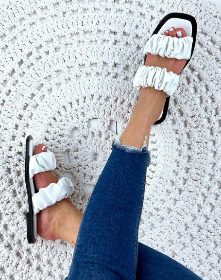 White faux leather flat sandals