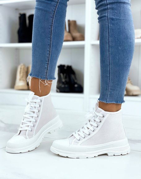 White high top sneakers in striped suede