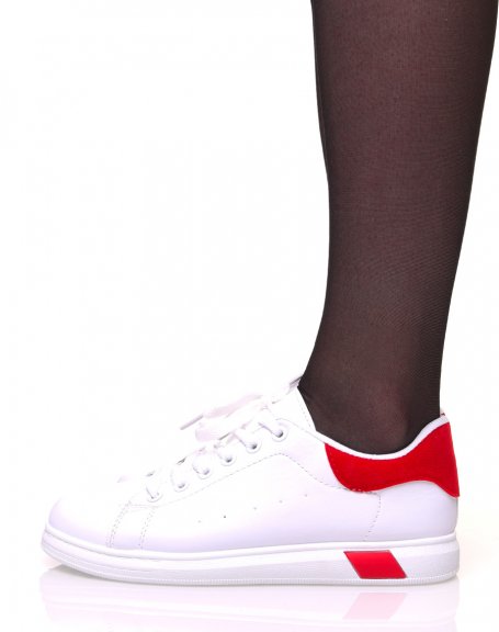 White lace-up sneakers with red details