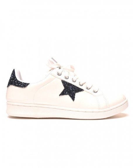 White low top sneakers with blue glitter details