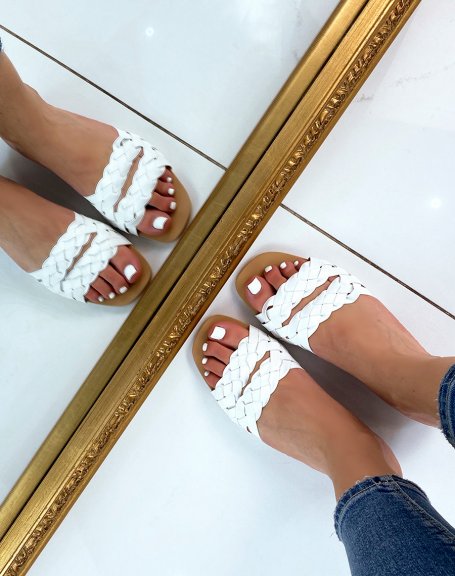 White mules with double braided straps