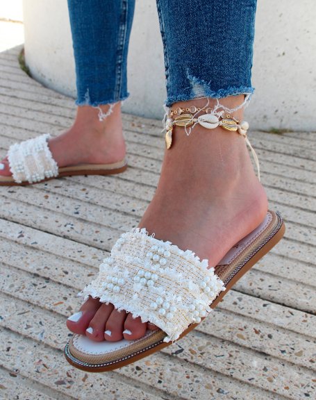 White mules with pearl tweed effect