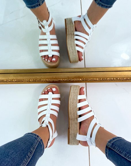 White multi-strap wedge sandals