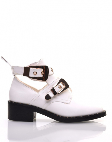 White openwork ankle boots