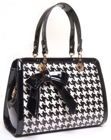 White patent quilted handbag with removable bow