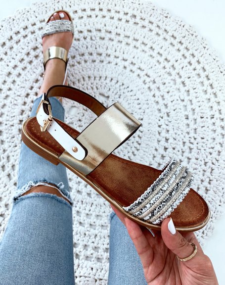 White sandals with big golden strap