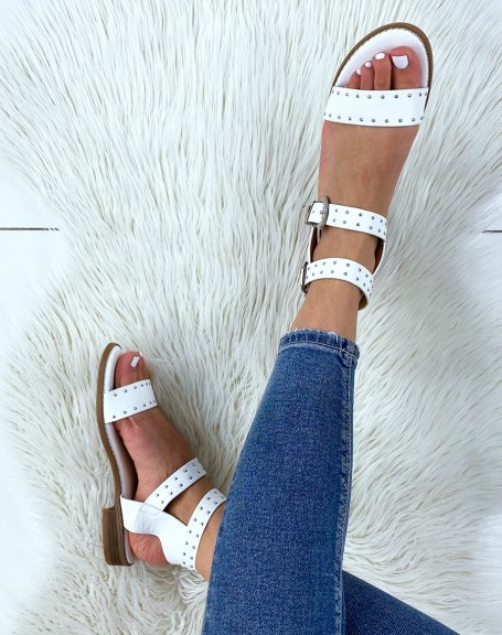 White sandals with studded details