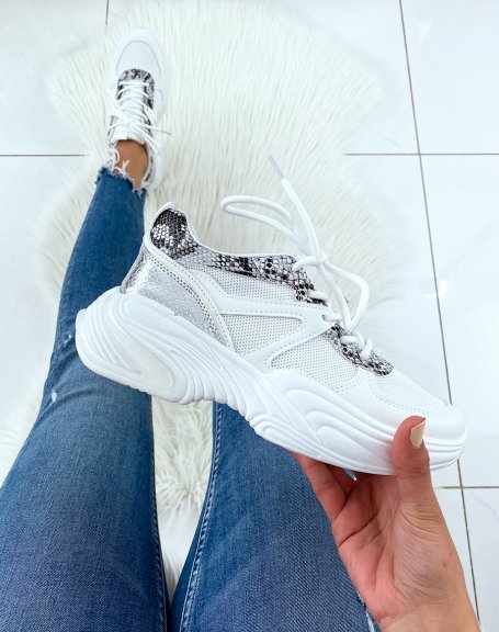 White snake platform sneakers