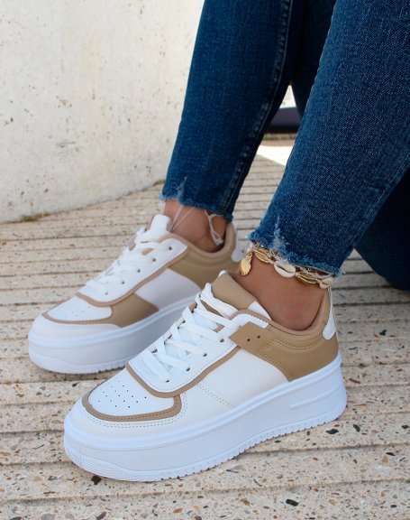 White sneakers with beige inserts