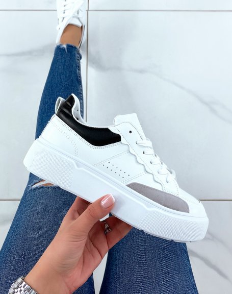 White sneakers with black and gray insert