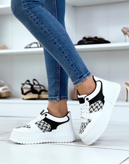 White sneakers with black and patterned details
