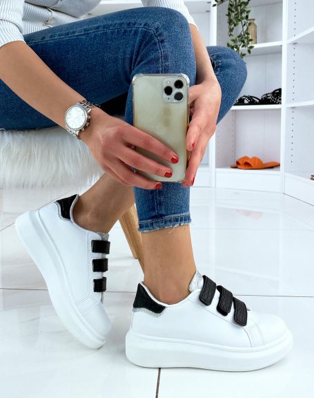 White sneakers with black crocodile effect