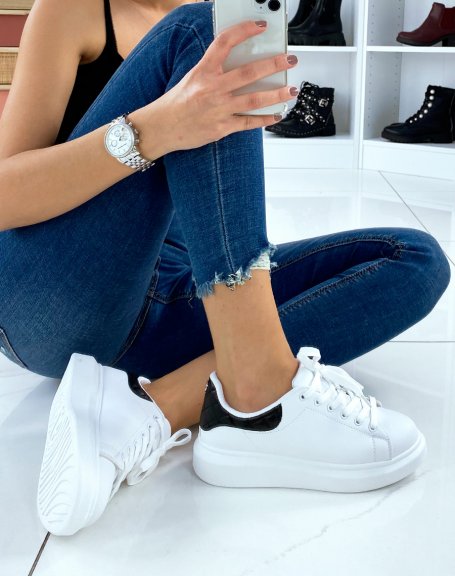 White sneakers with black quilted insert