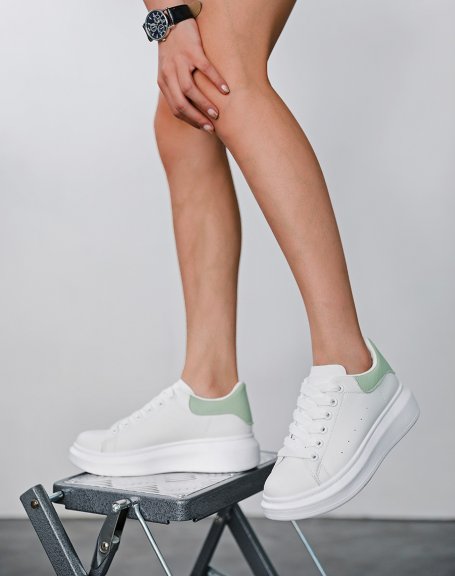 White sneakers with pastel green insert